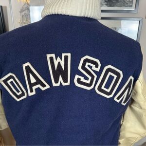Vintage Dawson College varsity jacket | small | Navy and cream
